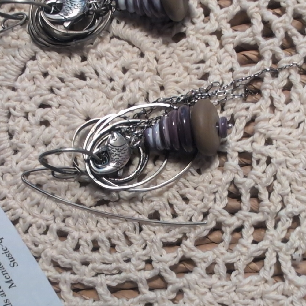 💥SOLD💥"New"Sterling Silver Dangle Earrings With Wampum&Beach Stone - Picture 8 of 9